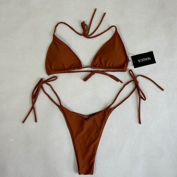 Icon Swim size XL two piece Sienna bikini amber brown padded tie closure NEW - Picture 1 of 12